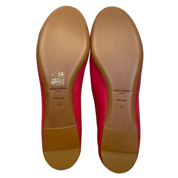 Saint Laurent Women’s Pink Leather Stylish Bow Detail  Ballet Flats Size 41 - Picture 8 of 9